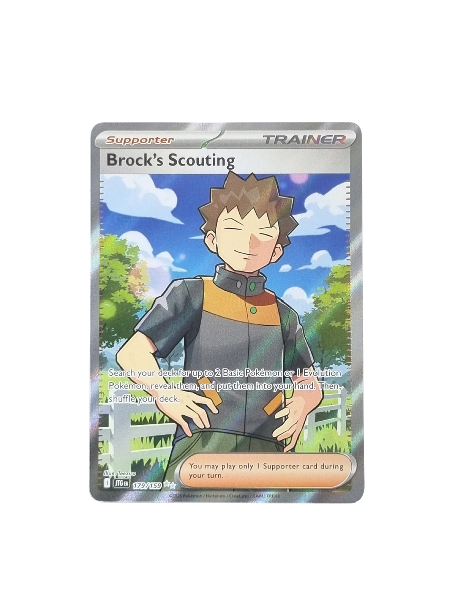 brock pokemon trainer card Brock's Scouting 179/159 Secret Rare | Pokémon Journey Together collectr-market-price Evolves from null Rules Do Backwards Packs In With Acrylic Casing:001